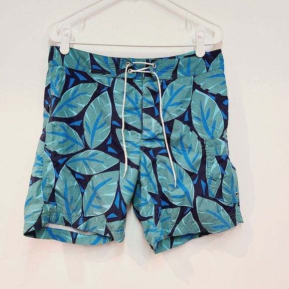 J. Crew Other - J Crew Swim Shorts Mens 29 Board Short Palm Blue Green Leaf